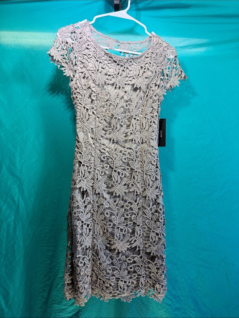 Lulu's Light Gray Floral Lace Midi Dress